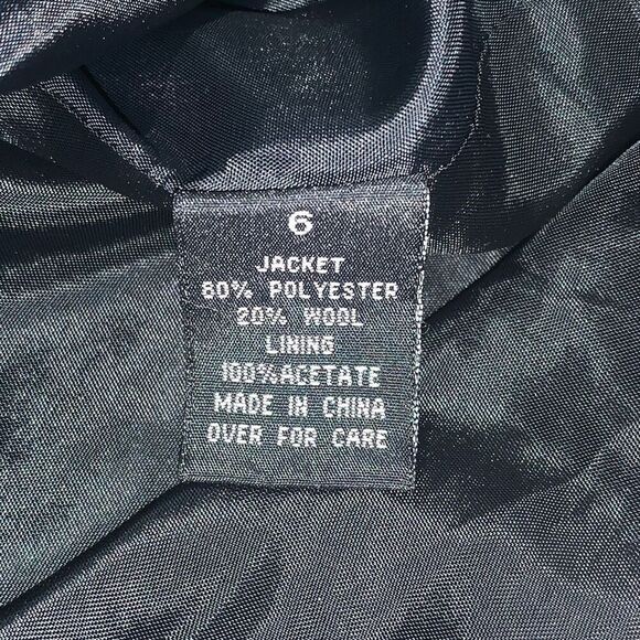 AB Studio Womens Sz 6 Button Front Wool Blend Pea Coat Blue Black White 3/4 Slee - Picture 3 of 9